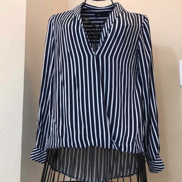 ZARA trf Collection Navy & White Striped Blouse - Picture 3 of 6